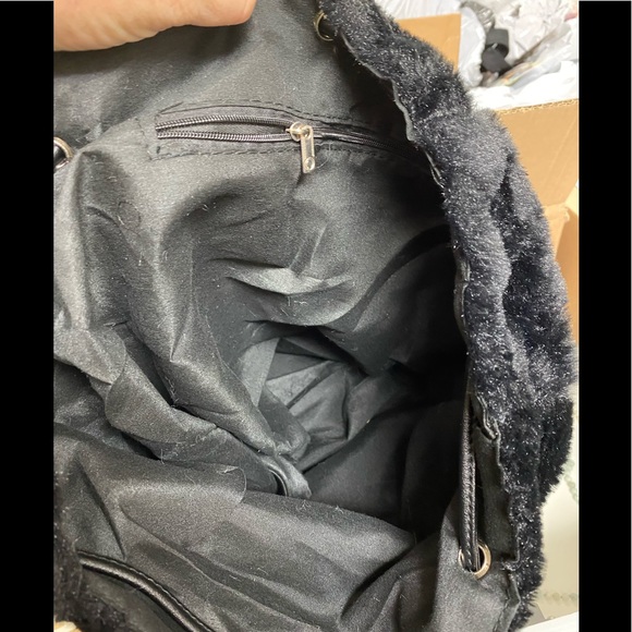 New Black Faux Fur Winter 12" Backpack - Picture 4 of 7